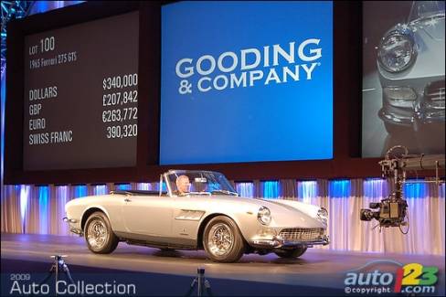 A classic 1965 Ferrari 275 GTS convertible, unsold at Gooding & Co. at $340,000. True, it was the last auction of the day.