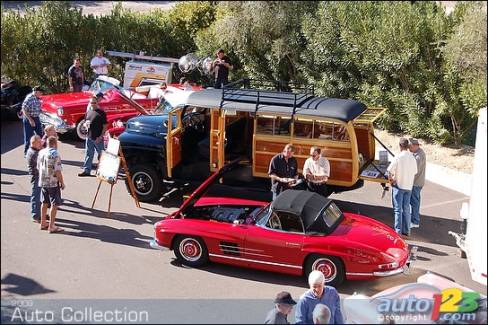 At RM Auctions, a rare 1954 International R-140 4x4 family pickup truck ($143,000) accompanied by a beautiful 1957 Mercedes 300 SL roadster (unsold at $430,000).