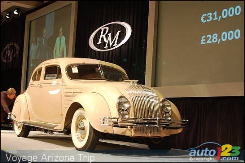 Mal aimé mais très avance sur son temps, ce coupé Chrysler Airflow 1934 préfigure les voitures aérodynamiques qui commenceront à occuper le paysage automobile plusieurs années plus tard (invendue à 57 000 $). RM Auctions.