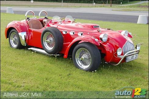 Modern chassis and mechanicals are well hidden below the sculpted body of the Allard J2X MkII that faithfully renders the look of the original 1953 car, all the way to its side-mounted spare wheel.