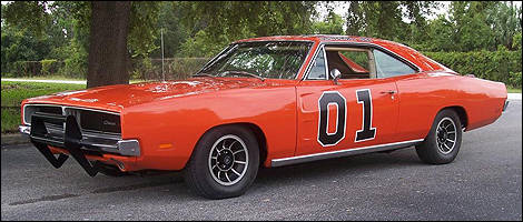 Dodge Charger 1969 General Lee vue 3/4 avant