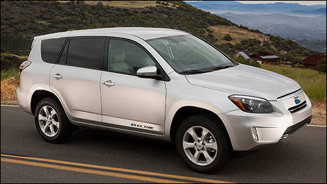 2012 Electric Toyota RAV4 front 3/4 view