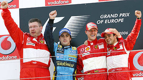 F1 Ross Brawn Ferrari podium 2006 Fernando Alonso Michael Schumacher Felipe Massa