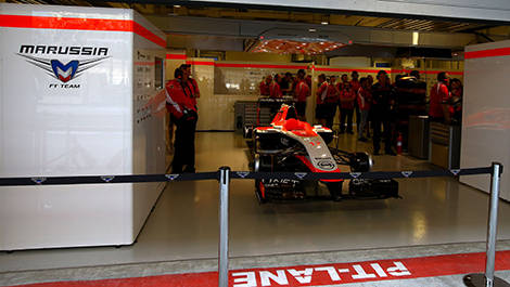 Jules Bianchi's Marrussia, silent in the garage.