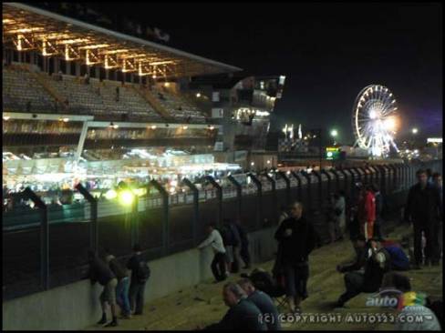 It's easier to get at seat in the start/finish grandstands at midnight at LeMans. (Photo: John LeBlanc)