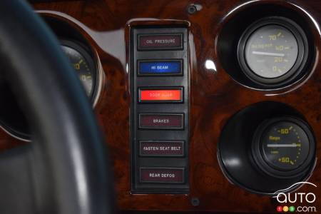 1975 Bricklin SV-1, three-quarters front, buttons on dashboard