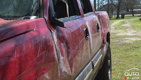 Riley Leon's Chevy Silverado, post-tornado. img. 3