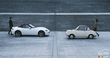 The Mazda MX-5 100th Anniversary Edition, and the R360 Coupe, face to face