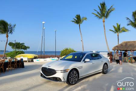 The 2023 Genesis G90, on the beach