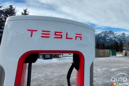 A Tesla charging station