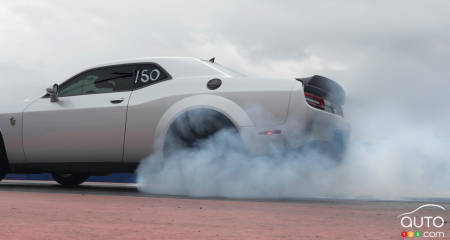 A 2023 Dodge Challeger SRT Demon 170, on the track