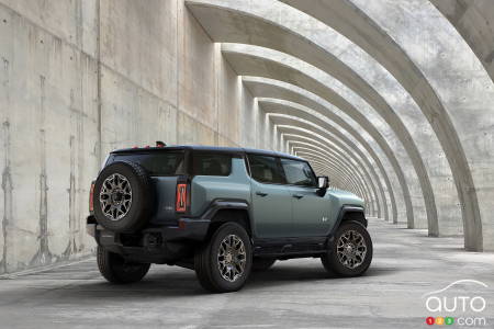 GMC Hummer EV SUV, three-quarters rear