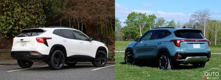 Exterior design of 2024 Chevrolet Trax and 2024 Kia Seltos