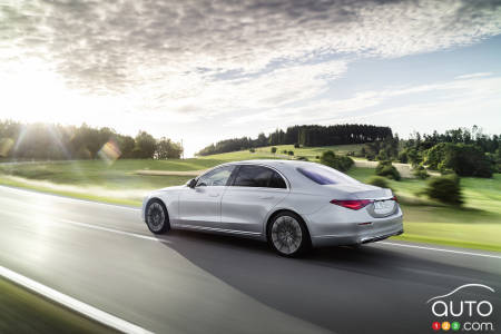 2021 Mercedes-Benz S-Class, three-quarters rear