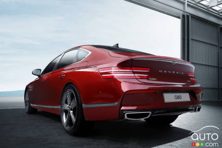 2022 Genesis G80 Sport, three-quarters rear