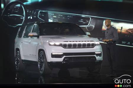 The Jeep Grand Wagoneer concept, during its presentation