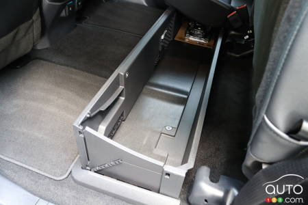 Under-seat storage bins in the 2023 Ford F-150 PowerBoost