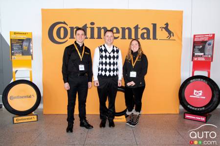From left to right :   Okan Sen, National marketing Manager, Continental Tire Canada, Inc., Matt Livigni, General Manager at Continental Tire Canada, Inc. , Nicole Ruggiero, Communications, Assistant PLT Replacement Canada Continental Tire Canada, Inc.