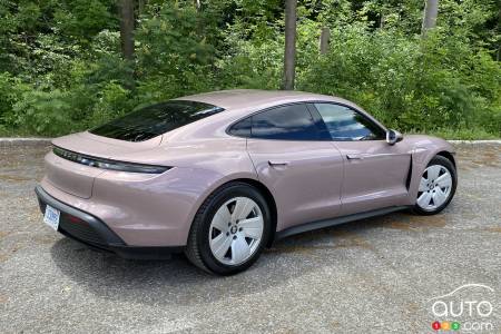 2021 Porsche Taycan RWD, three-quarters rear