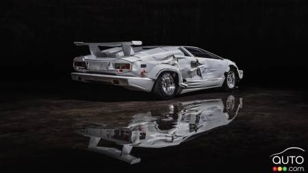 The damaged 1989 Lamborghini Countach, rear