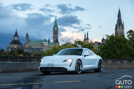 A Porsche Taycan in Ottawa