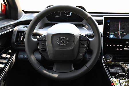 2023 Toyota bZ4X, steering wheel and, somewhere in back of it, the information display