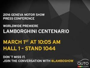 Lamborghini Centenario confirmed for Geneva Auto Show