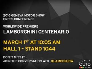 Genève 2016 : la toute nouvelle Lamborghini Centenario en première mondiale