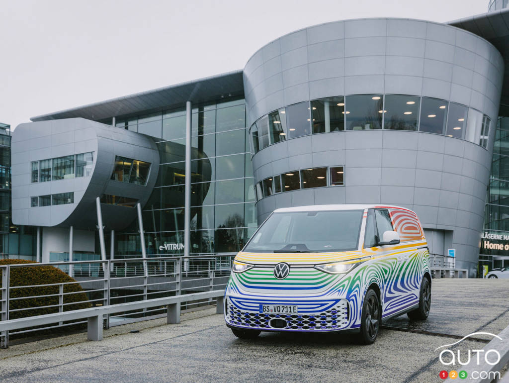 In front of Volkswagen's plant in Dresden, Germany