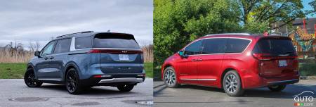 Kia Carnival / Chrysler Pacifica Hybride, trois quarts arrière