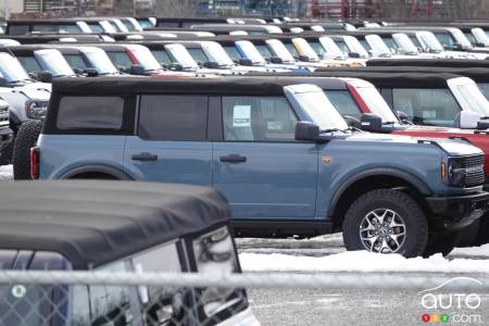 Ford Broncos wait at Dirt Mountain