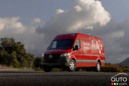 The 2024 Mercedes-Benz eSprinter, in red