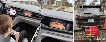 An Xbox plugged into the front passenger screen of the 2022 Jeep Grand Cherokee