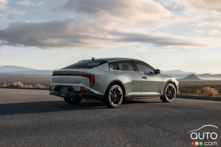 The 2025 Kia K4, three-quarters rear
