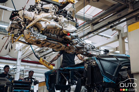 The V12 engine of the Lamborghini Aventador