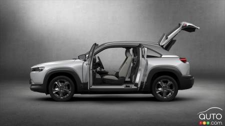 Profile of Mazda MX-30, doors open
