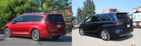 Chrysler Pacifica hybride / Toyota Sienna, trois quarts arrière