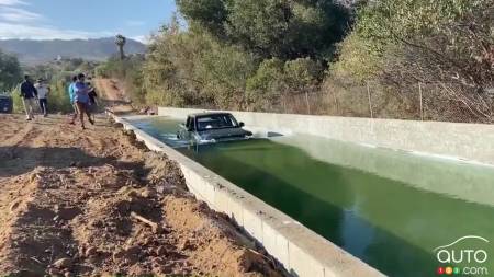 Rivian R1T during water immersion test