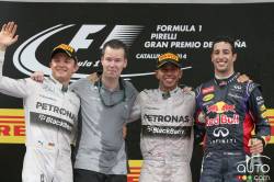 Nico Rosberg, Mercedes F1 Team. 
Lewis Hamilton, Mercedes F1 Team. 
Daniel Ricciardo, Red Bul Racing. 