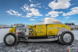 Known as the Retarded Sparks Special, Gary Odbert and Randy Sparks have run 141.890 mph in their 1929 Ford Roadster pored by a supercharged 358 cu. in. Cadillac Flathead V-8.