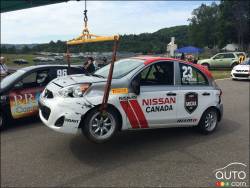 Nissan Micra cup car of Matt St-Pierre on  the towing