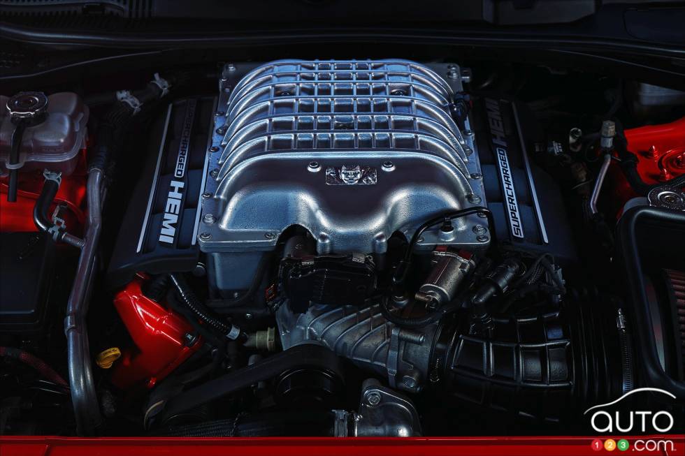 The 2018 Dodge Challenger SRT Demon‚ 6.2-liter supercharged HEMI¬Æ Demon V-8 engine.
