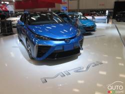The Toyota Mirai fuel-cell sedan and Prius Prime plug-in hybrid are just as aggressive-looking as they are fuel-stingy. 