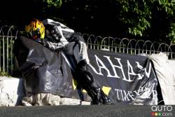Timothee Monot(79) crashes during qualifying for the TT races on the Isle of Man. Monot was not seriously injured.