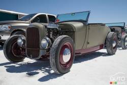 A Ford Model A roadster with a '32 grille, powered by a Flathead V-8.