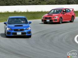 Front view of the WRX and side view of the WRX STI