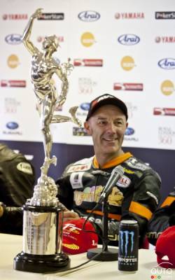 Dave Molyneux wins the TT sidecars during the TT races