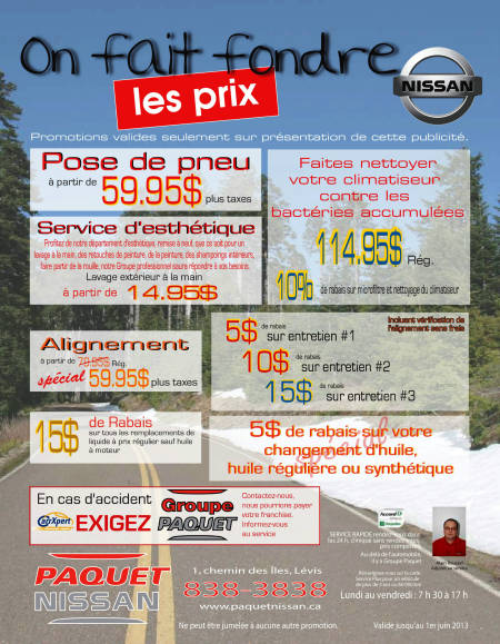 PROMOTION DU PRINTEMPS AU SERVICE - PAQUET NISSAN � L�VIS SUR LA RIVE-SUD DE QU�BEC