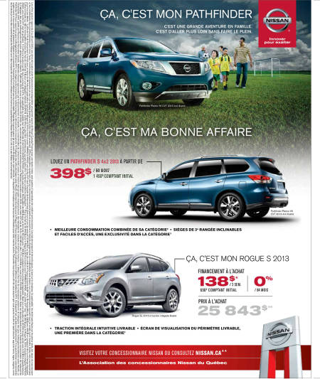 NISSAN PATHFINDER 2013 & NISSAN ROGUE 2013 - PAQUET NISSAN � L�VIS SUR LA RIVE-SUD DE QU�BEC