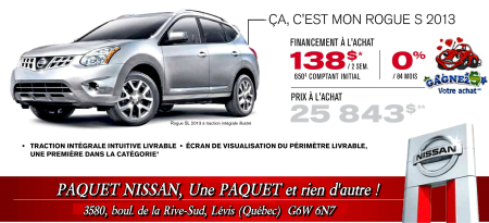 NISSAN ROGUE 2013 - PAQUET NISSAN � L�VIS SUR LA RIVE-SUD DE QU�BEC